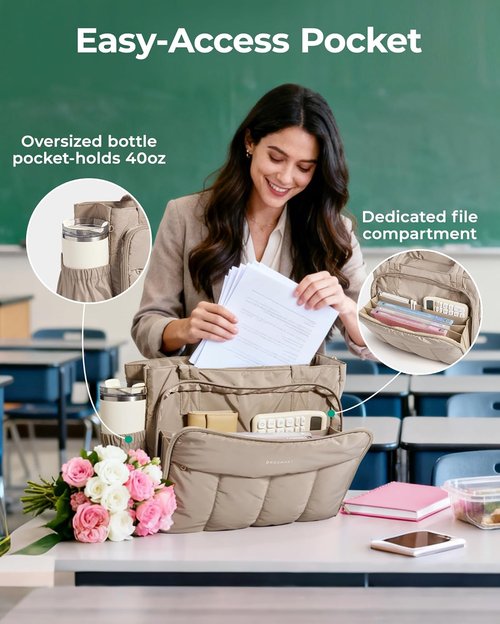BAGSMART Tote Bag - Insulated Compartment Teacher Tote | Large Puffer Handbag for Work