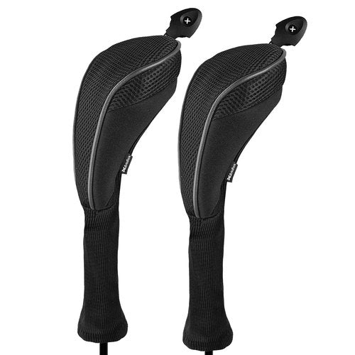Andux 2 Pack Long Neck Golf Hybrid Club Head Covers Dial No. Tag CTMT-01 Black/Black