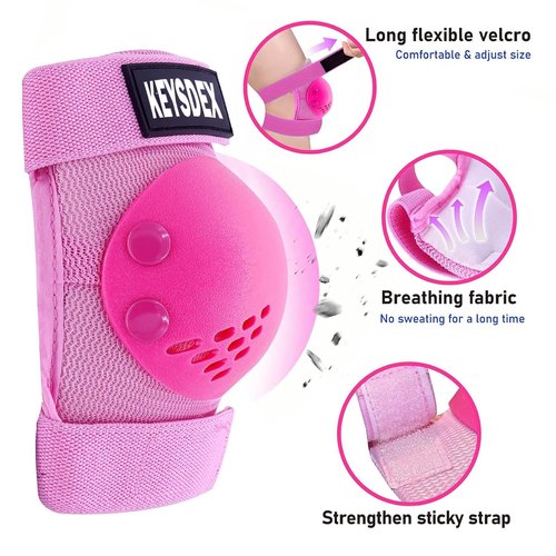 KEYSDEX Kids Protective Gear Set - 6-Piece Knee Elbow Wrist Pads for Ages 3–7,Safety Equipment for Skate&Skateboarding,Roller Skates,Cycling,BMX Bike,Inline Skating,Scooter Riding,Snowboarding Pink S