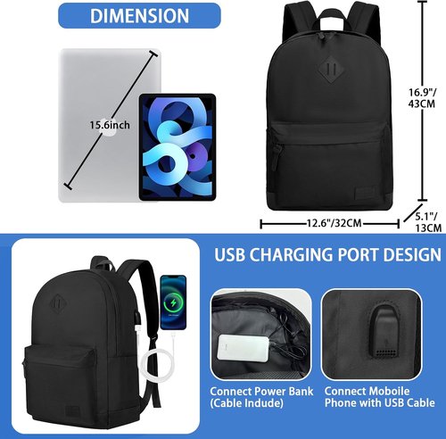 Goloni Anti-Theft Laptop Backpack - Water Resistant 17.3 Inch USB Charging Bag for Travel & Work