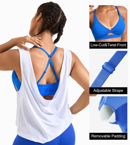 ULTREAGLE Padded Sports Bras for Women - Strappy Sports Bra Workout Tops for Women Twist Front Gym Tops