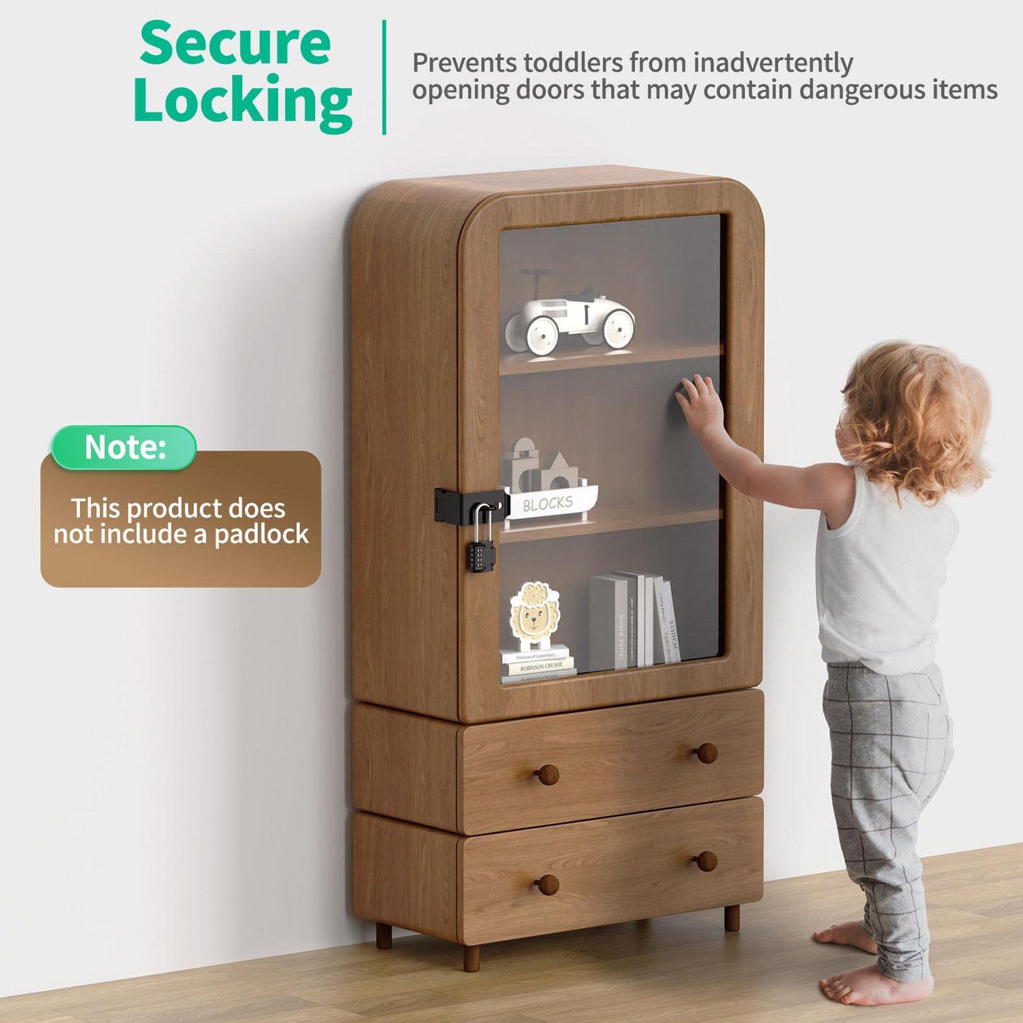 YogePote 90 Degree Hasp Latch, Heavy Duty 304 Stainless Steel Padlock Hasp Lock for Right Angle File Cabinet, Desk Drawer, Tool Box, Mailbox, Bookcase (Black-1pc)