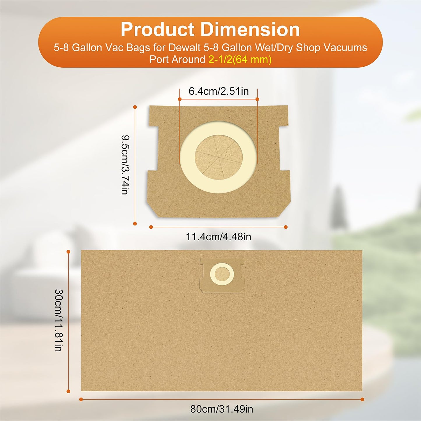 10 Pack DXVA19-4104 Vacuum Bags for DEWALT 5 to 8 Gallon Wet/Dry Vacuum, Disposable Workshop Large Capacity Replacement Dust Bag