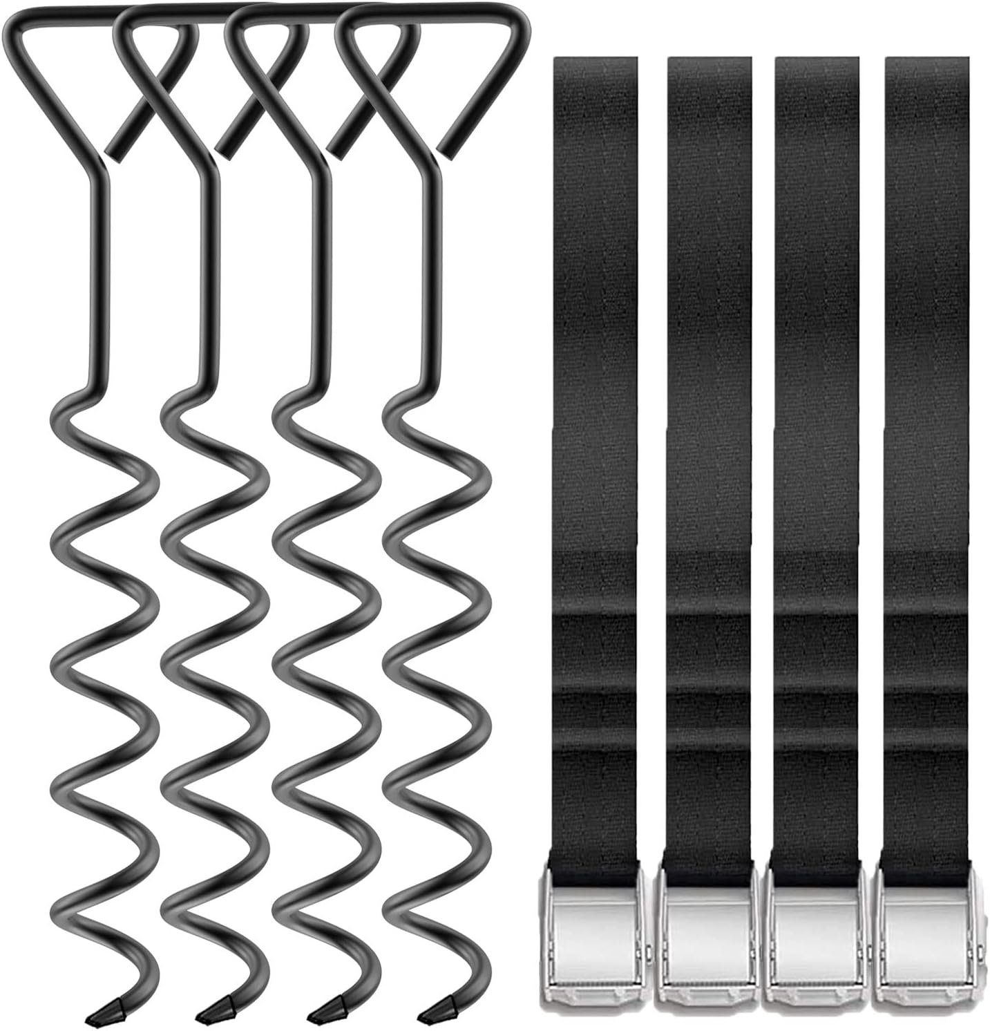 Skiennix Heavy-Duty Trampoline Stakes - 15.84" Galvanized Steel Corkscrew Anchors Kit (Set of 4)