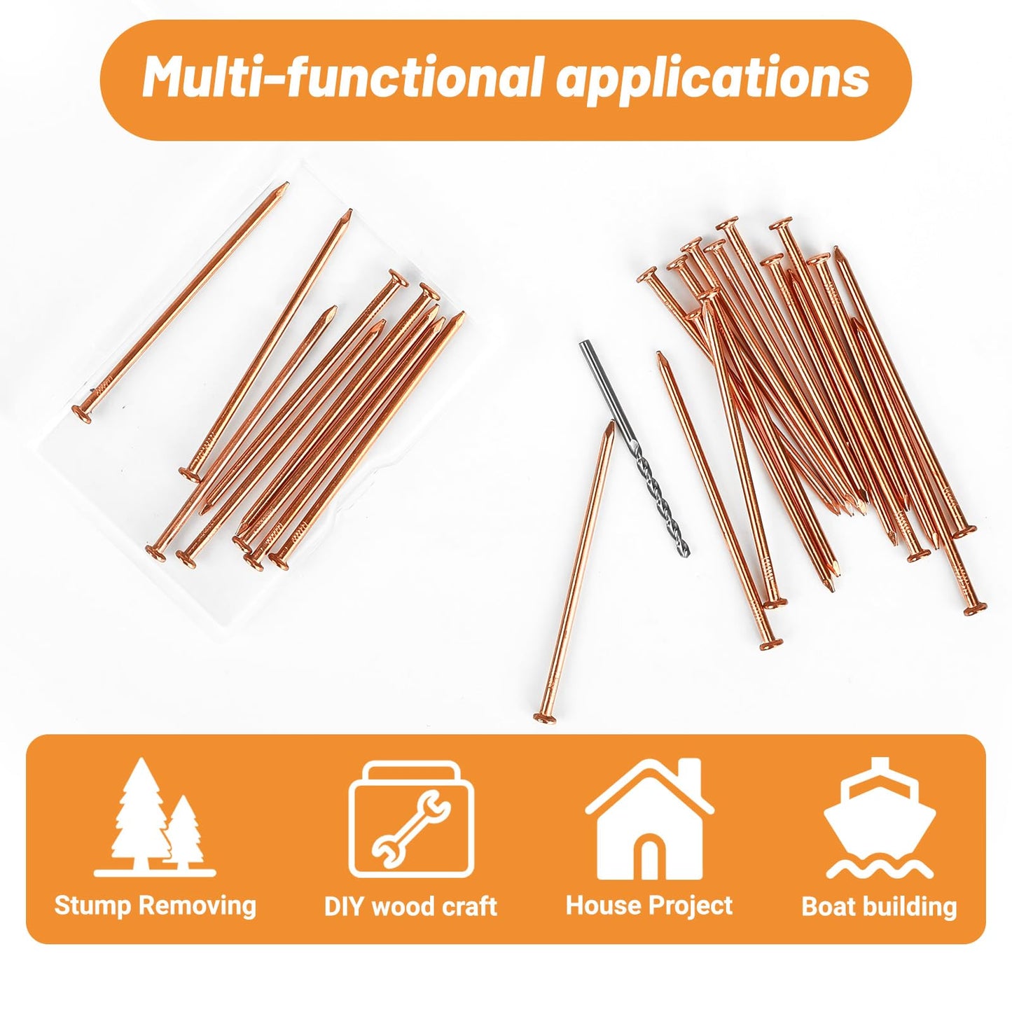 UCandy Pack 10 Copper Nails for Killing Trees Stump Root, 3.14" Copper Nails with Drill, Stump Removal Spikes Hardware Nails for Trees