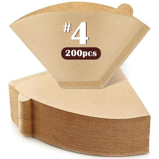 200 Count #4 Cone Coffee Filters 8-12 Cup, Natural Coffee Filters 4 Cone Paper fits for Pour Over and Drip Coffee Maker, Unbleached, Chlorine Free