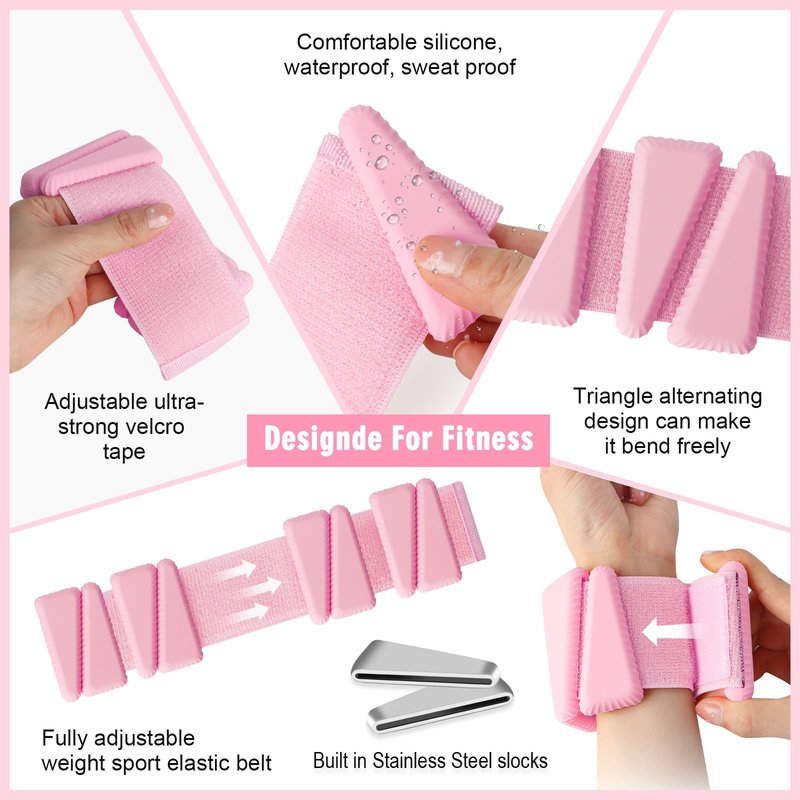 Wrist Weights, Adjustable Wrist Ankle Weights for Women, Wearable Arm & Leg Weights Set of 2(1 lb Each), Weighted Bangles for Walking, Yoga, Dance, Barre, Gym (Pink)