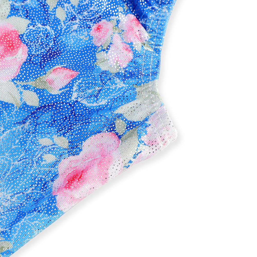 EQSJIU Girls Gymnastics Leotards With Shorts Blue Floral Shiny Sparkle Leotards For Girls 4t 5t 4-5t