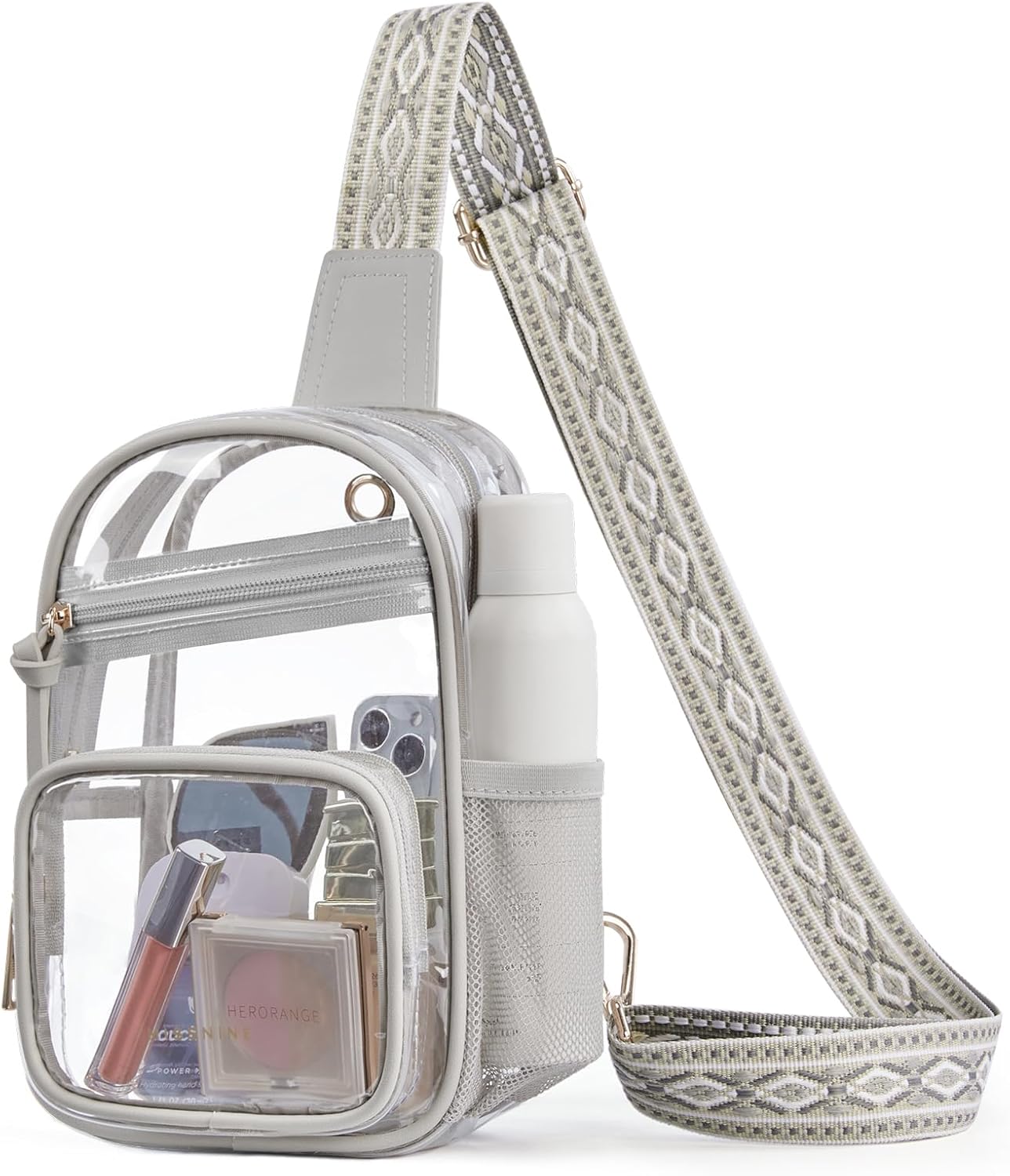 Missnine Clear Sling Bag - Stadium-Approved Crossbody Purse with Side Mesh Pocket | Ideal for Sports & Concerts