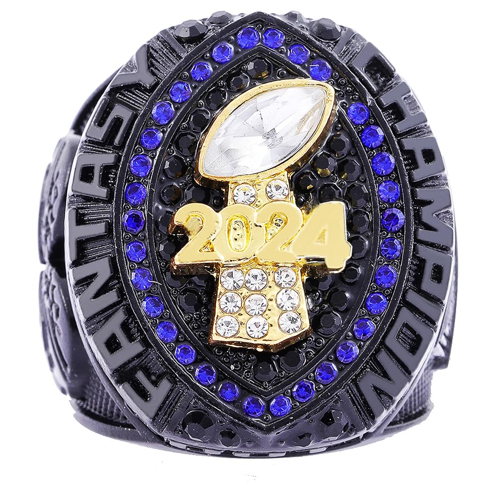 noblehead 2024 Fantasy Football Ring | Heavy FFL Champion Ring | Gold Silver Tone Plated Award Trophy for Fantasy Football League Winner (size 13)