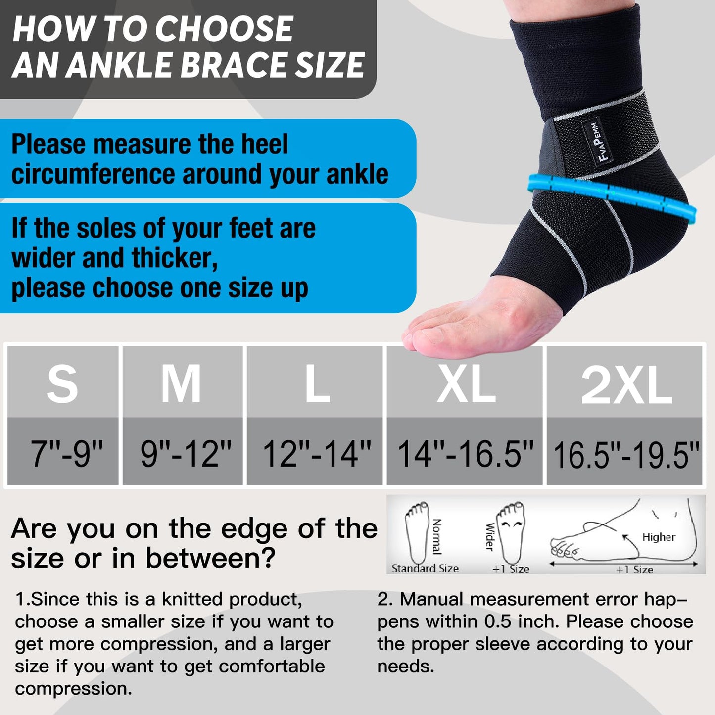 Ankle Support Brace for Women Men, 1 Pair Achilles Tendonitis Brace for Plantar Fasciitis Relief, Copper Infused Ankle Compression Sleeve with Adjustable Strap, Support for Sprained Ankle, Day&Night, Black, M
