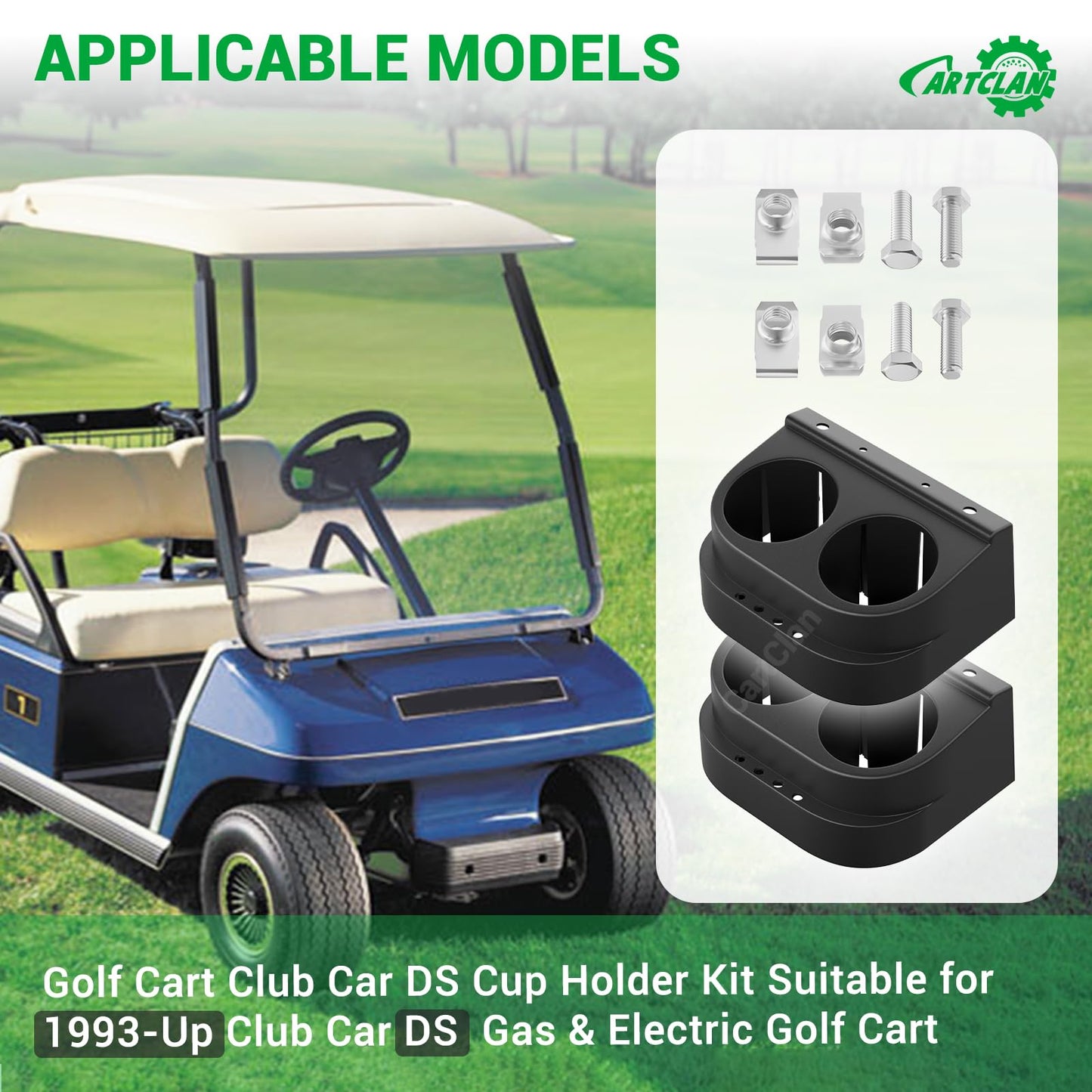 CartClan Club Car DS Cup Holder Kit Dual for 1993-Up Golf Cart OEM# 1016811 101708301-2 Packs