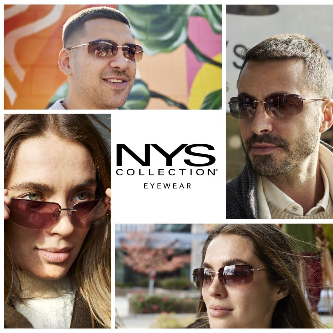 NYS Collection Rimless Gradient Sunglasses for Women & Men, Lightweight, Comfortable, UV400 (Gold Metal Frame/Brown Gradient Lens)