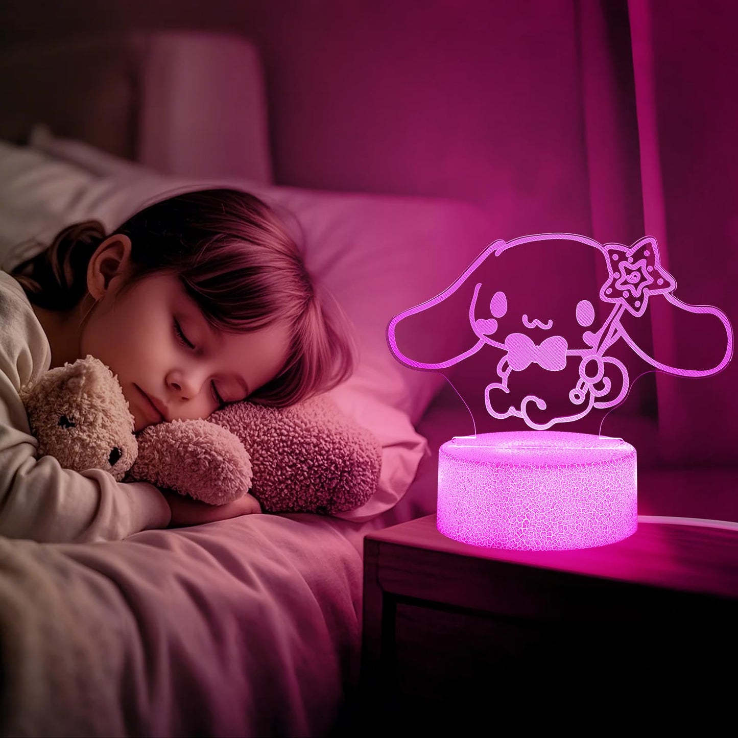 sunduck Pink Kawaii Night Light with Corded Control- Cute Dreamy Girls Room Decor, Perfect Birthday/Christmas Gift for Kids, Unique Holiday Present