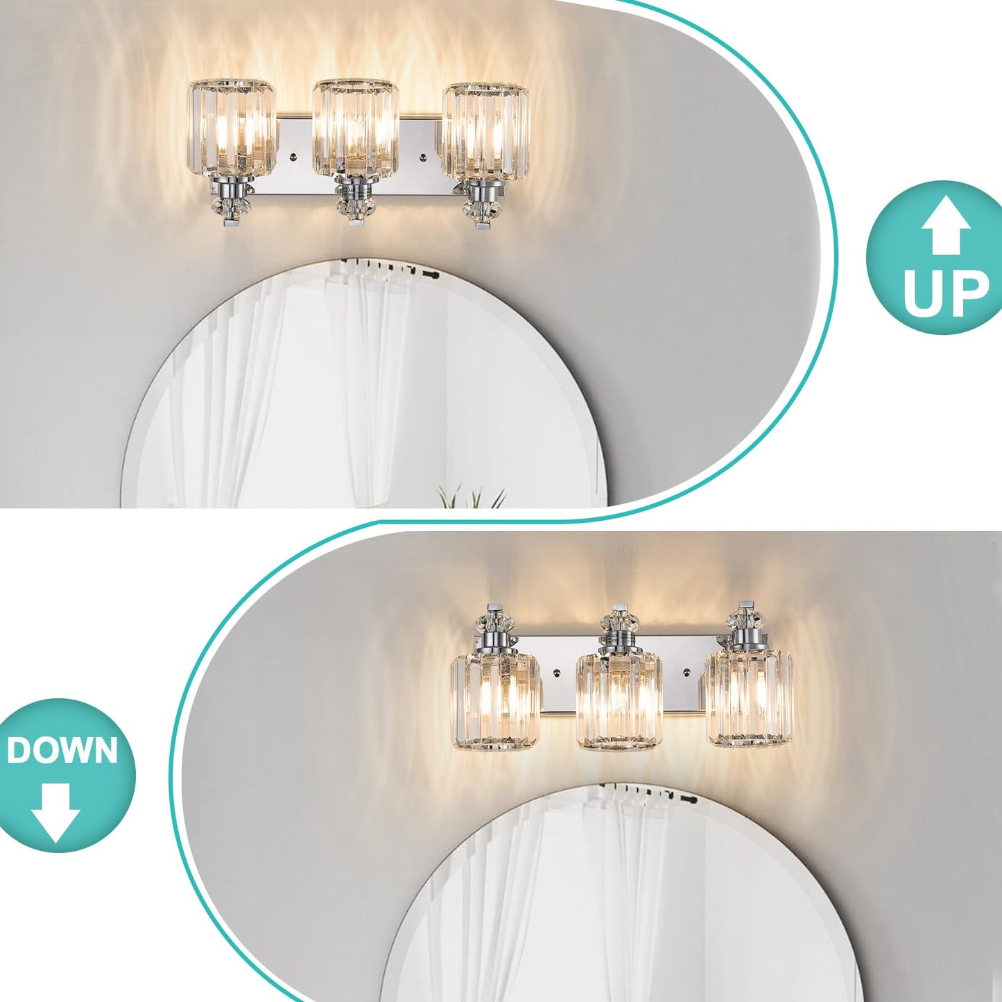ALAISLYC Chrome Bathroom Light Fixtures with K9 Crystal Lampshade Bathroom Lighting Over Mirror Vanity Lights for Living Room,Bedroom,Restroom,Hallway 3 Lights