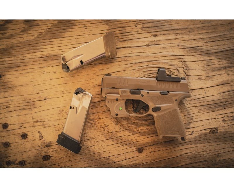 Viridian E Series Green Laser Sight for Springfield Hellcat, Gun Sight with Ambidextrous On and Off Switch, FDE