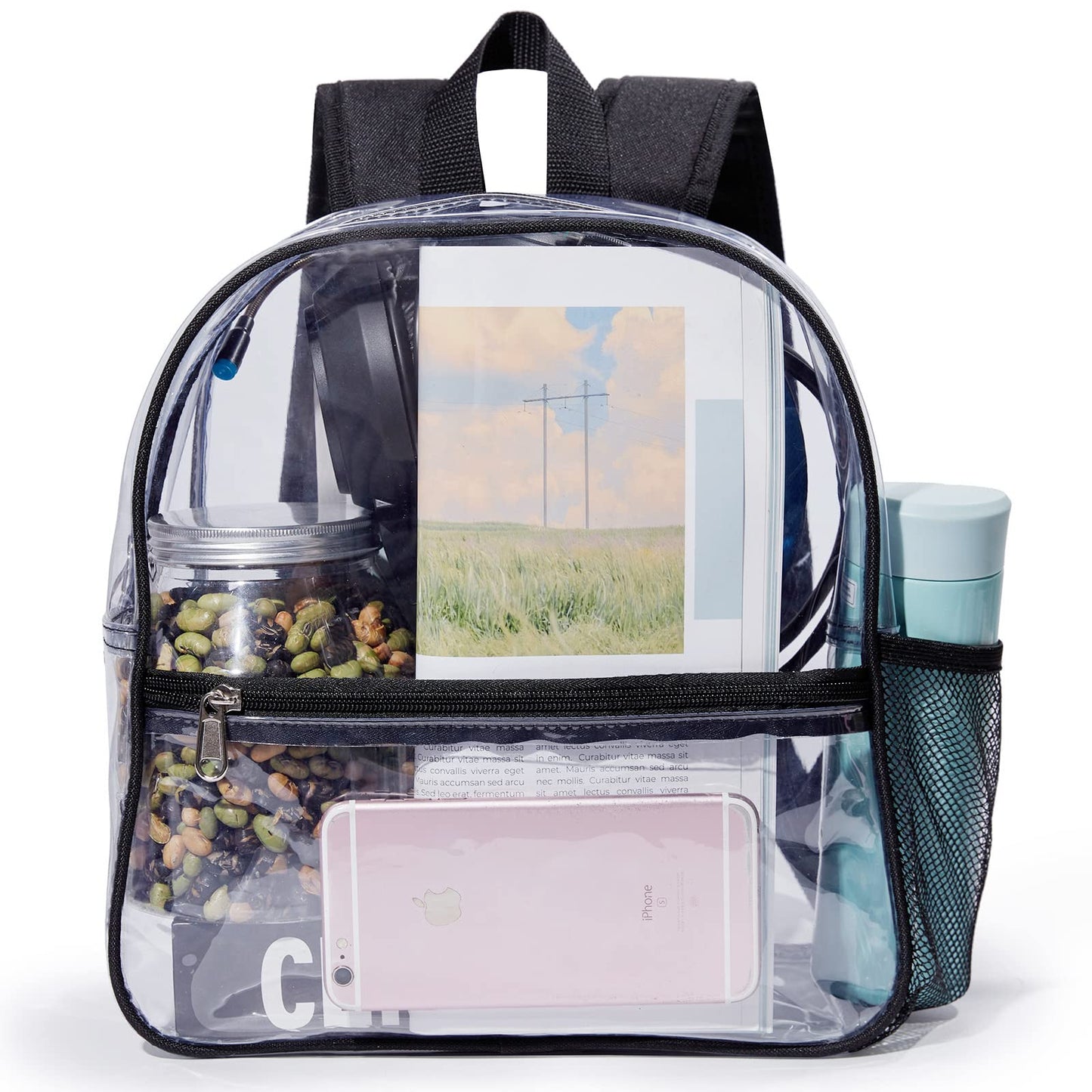 Jusdot Mini Clear Backpack for Stadium Events, Concert, 12×6×12, Black