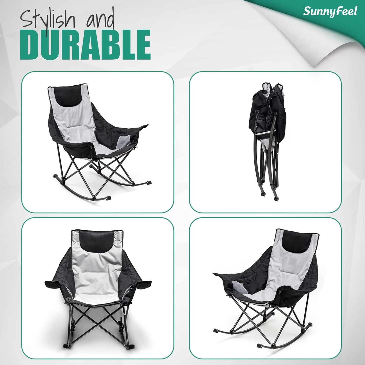 SUNNYFEEL Oversized Rocking Camping Chair - Fully Padded High Back Recliner with Side Pocket | Supports 500 LBS