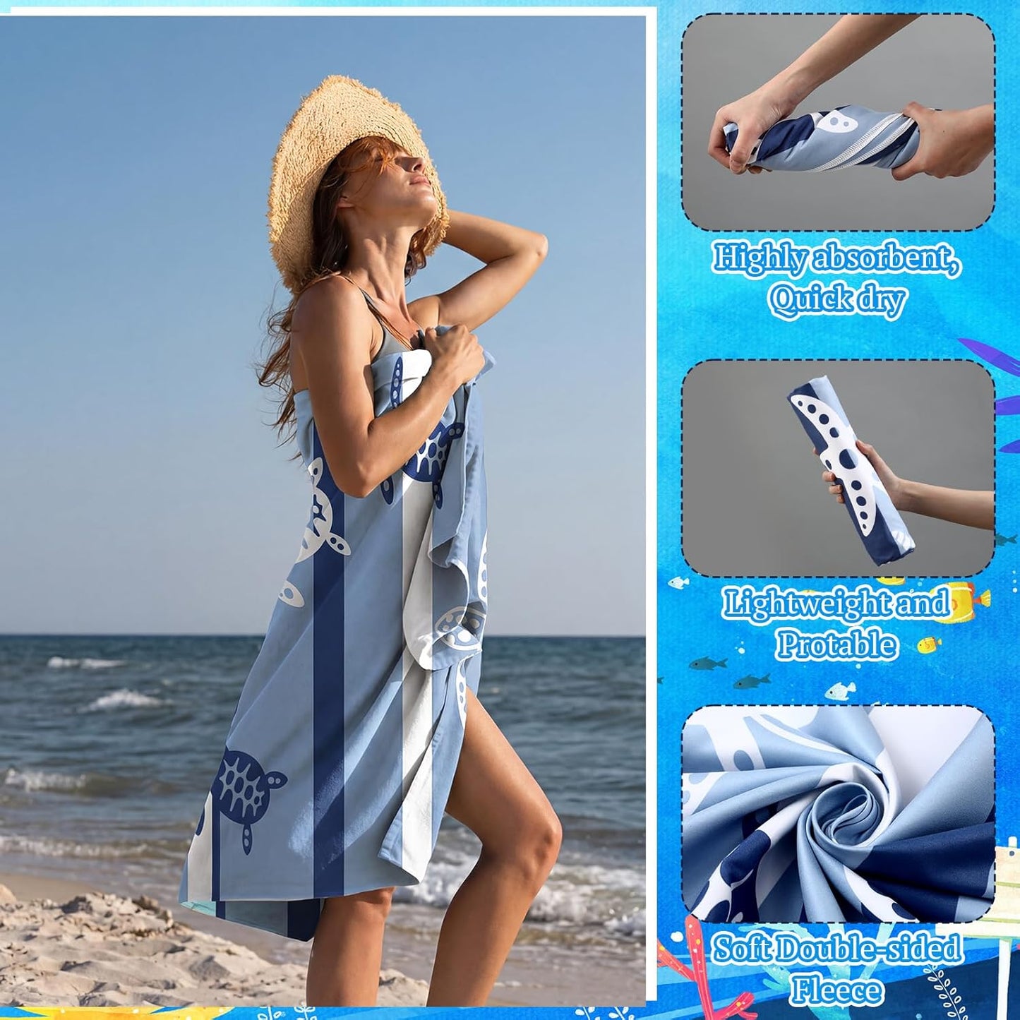 Skiennix Oversized Beach Towels - Quick Dry Absorbent 72 x 36 Inch Tropical Design for Adults