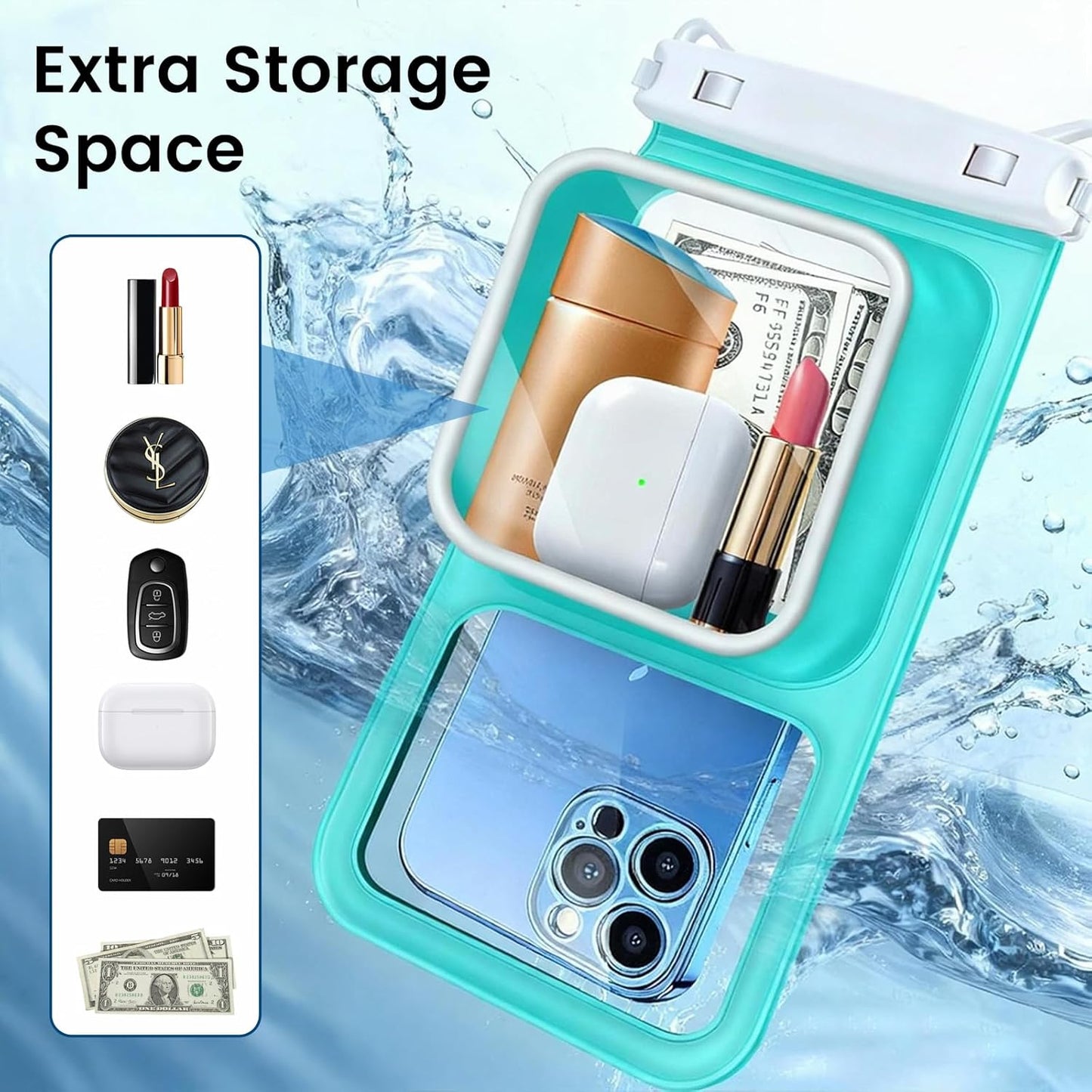 Niveaya 2 Pack IPX8 Waterproof Phone Pouch, Large Space Cell Phone Pouch Floating, Water Proof Phone Case with Lanyard, Phone Dry Bag Beach Cruise Ship Essentials(Up to 8.5")