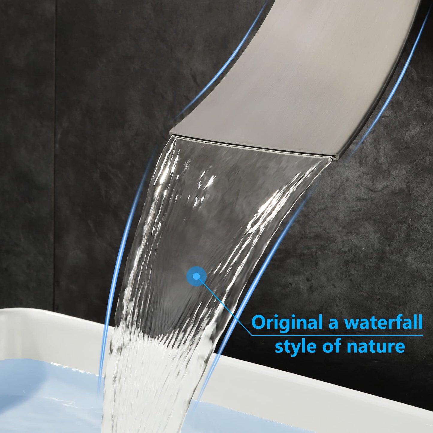 SKOWLL Wall Mount Bathroom Faucet, Brushed Nickel Bathtub Waterfall Sink Faucets, Single Handle Bathroom Lavatory Faucet