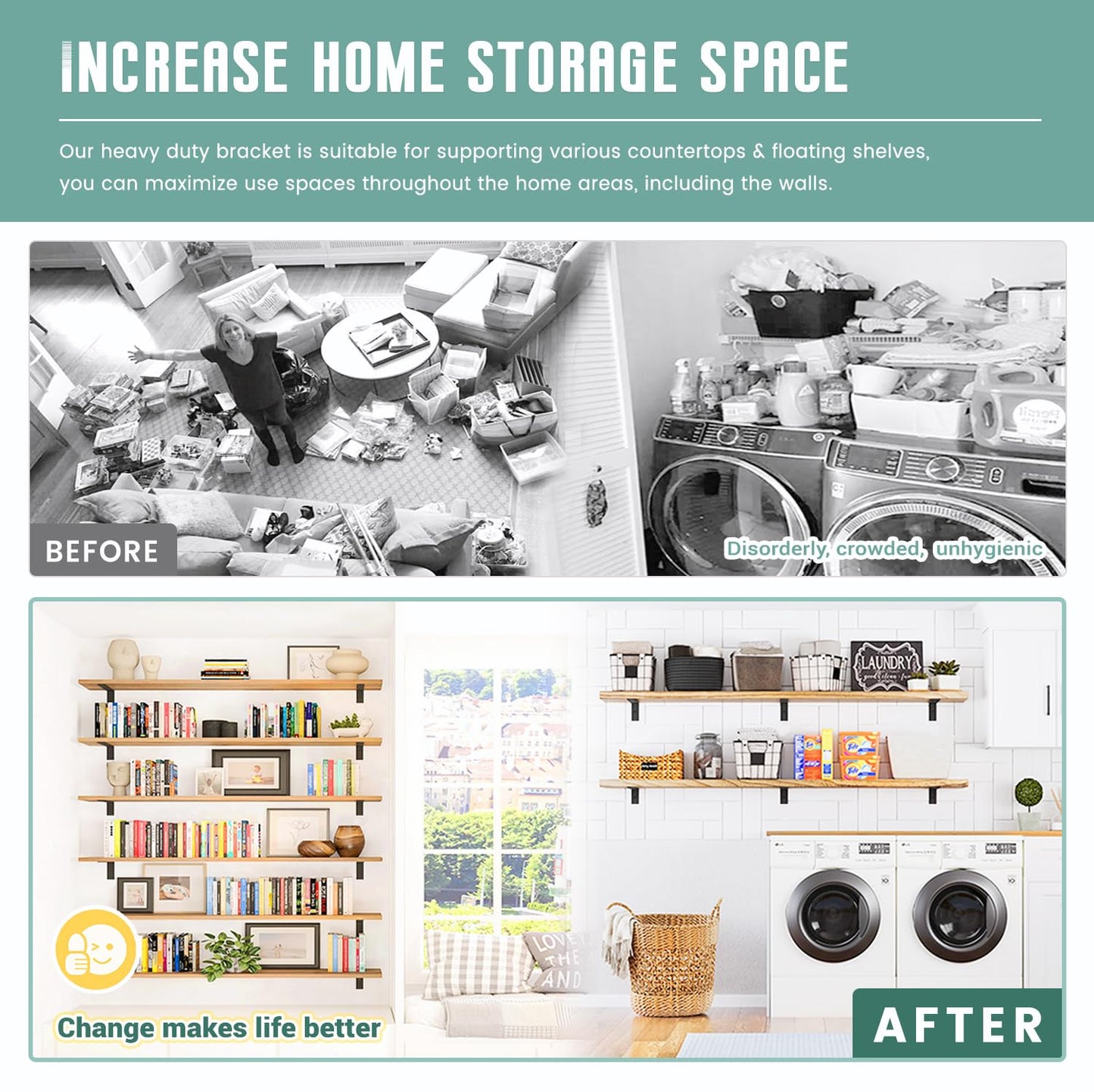 Countertop Support Brackets 4 Pack L Bracket Countertop Brackets 16" x 6" x 2.5" Heavy Duty 3/8" Thick Shelf Brackets Metal Corbels L Shape Bracket for Wood Shelf/Quartz/Granite/Concret Countertops