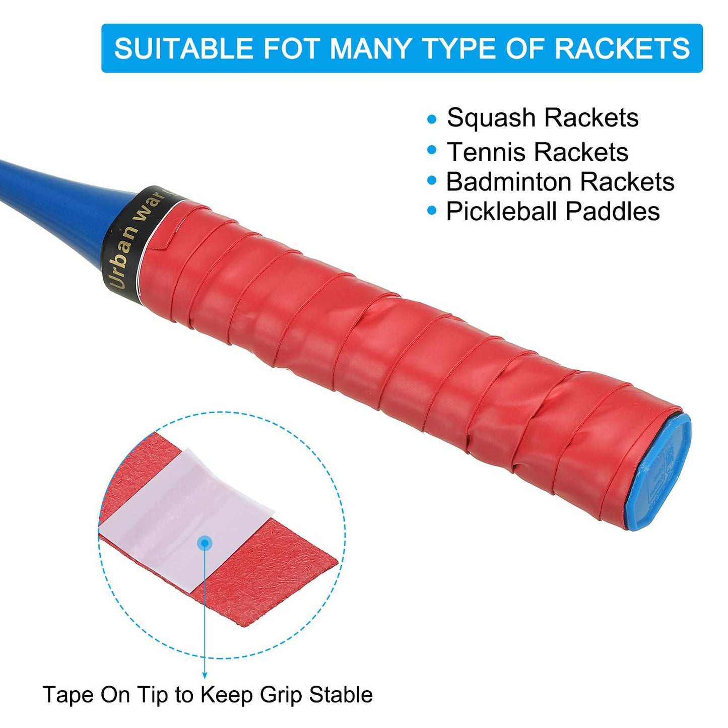 PATIKIL 43.3" Tennis Racket Grip Tape, 8 Pack Anti Slip Absorbent PU Badminton Overgrip Racquet Grip Tape for Baseball Pickleball Paddle, Red