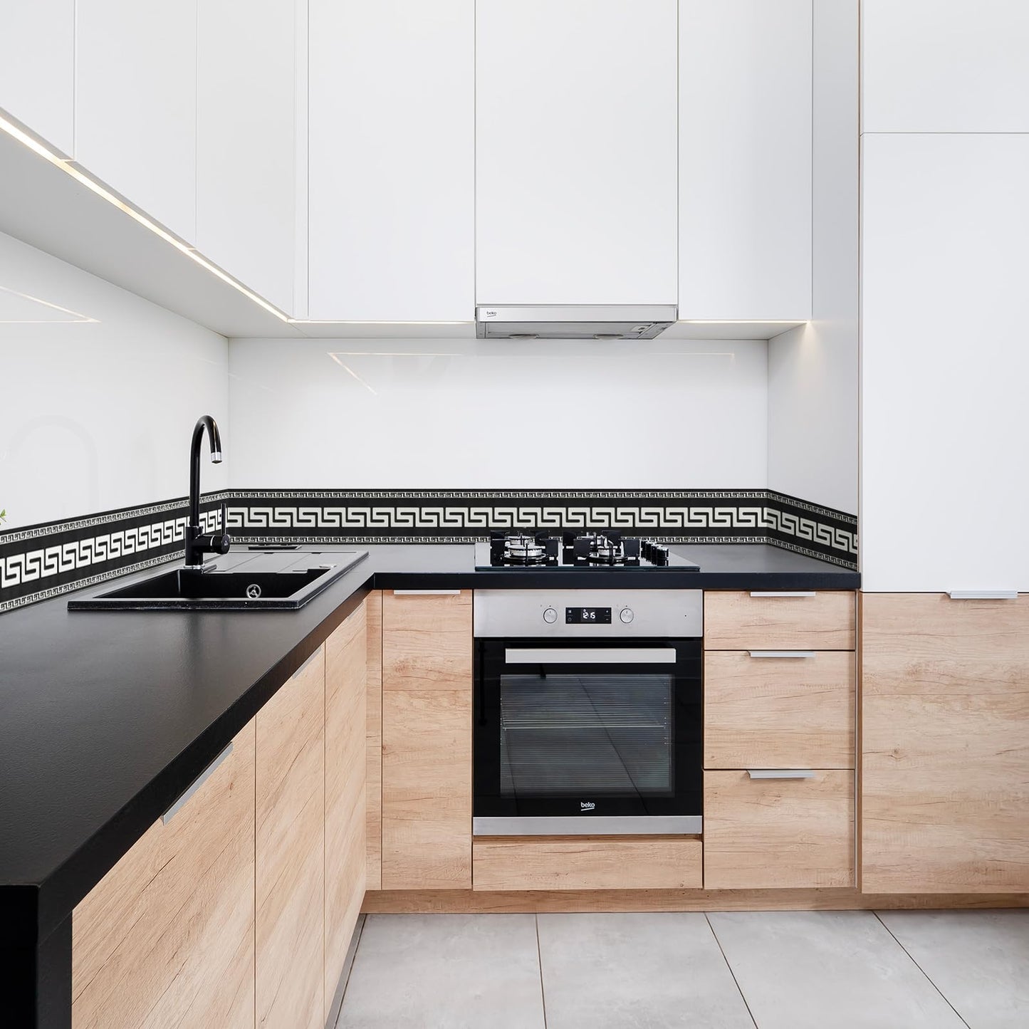 WAPANE 3D Wallpaper Border Peel and Stick 5.1" x 196.8" Self Adhesive Removable Waterproof and Oilproof Wall Border Baseboard for Living Room Bedroom Bathroom Mirror Ceiling Decorative Line, Black