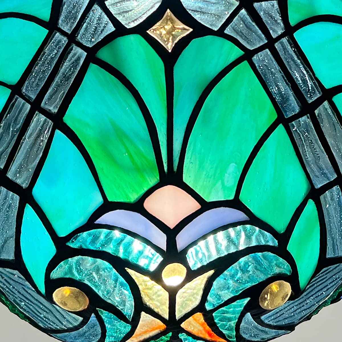 COTOSS Tiffany Table Lamp Sea Green Stained Glass Accent Table Light Antique Style Desk Lamp Vintage Bedside Lamp for Living Room Bedroom
