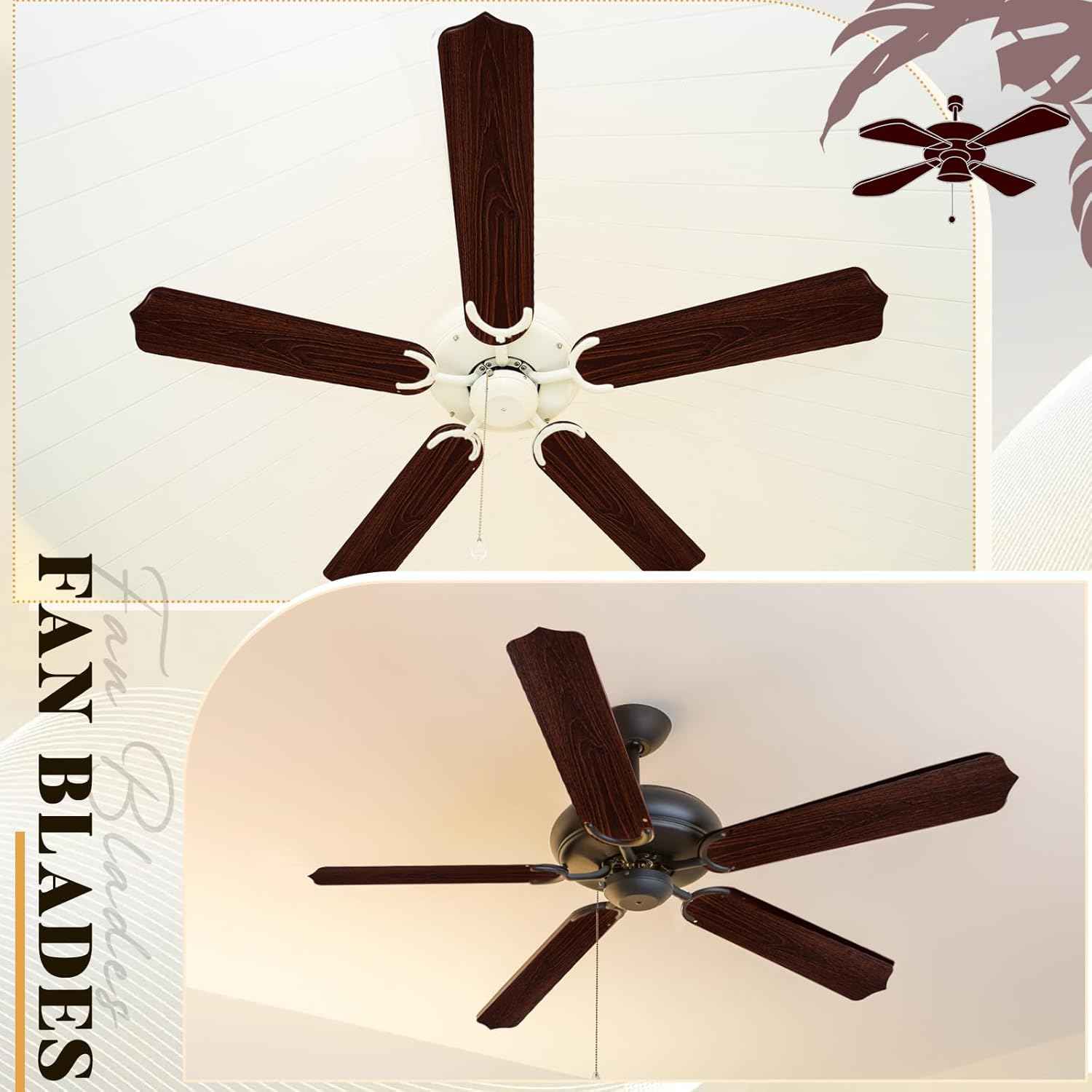 42-Inch Waterproof Replacement Fan Blades - 5 Pcs for Indoor/Outdoor Ceiling Fans