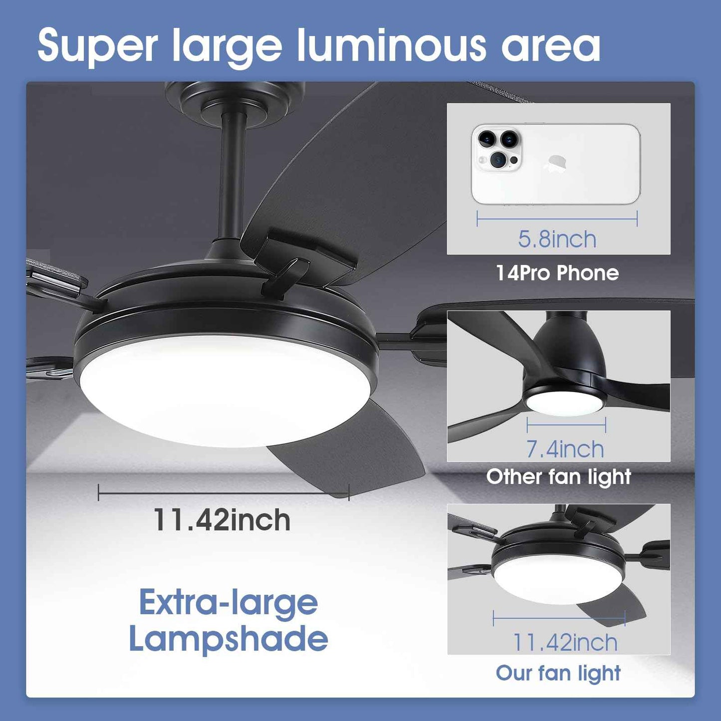 MADSHNE 52 Inch Black Outdoor Ceiling Fan with Light and Remote, Modern LED Ceiling Fan for Bedroom & Kitchen with Dimmable 3 Color,Reversible 6 Speeds