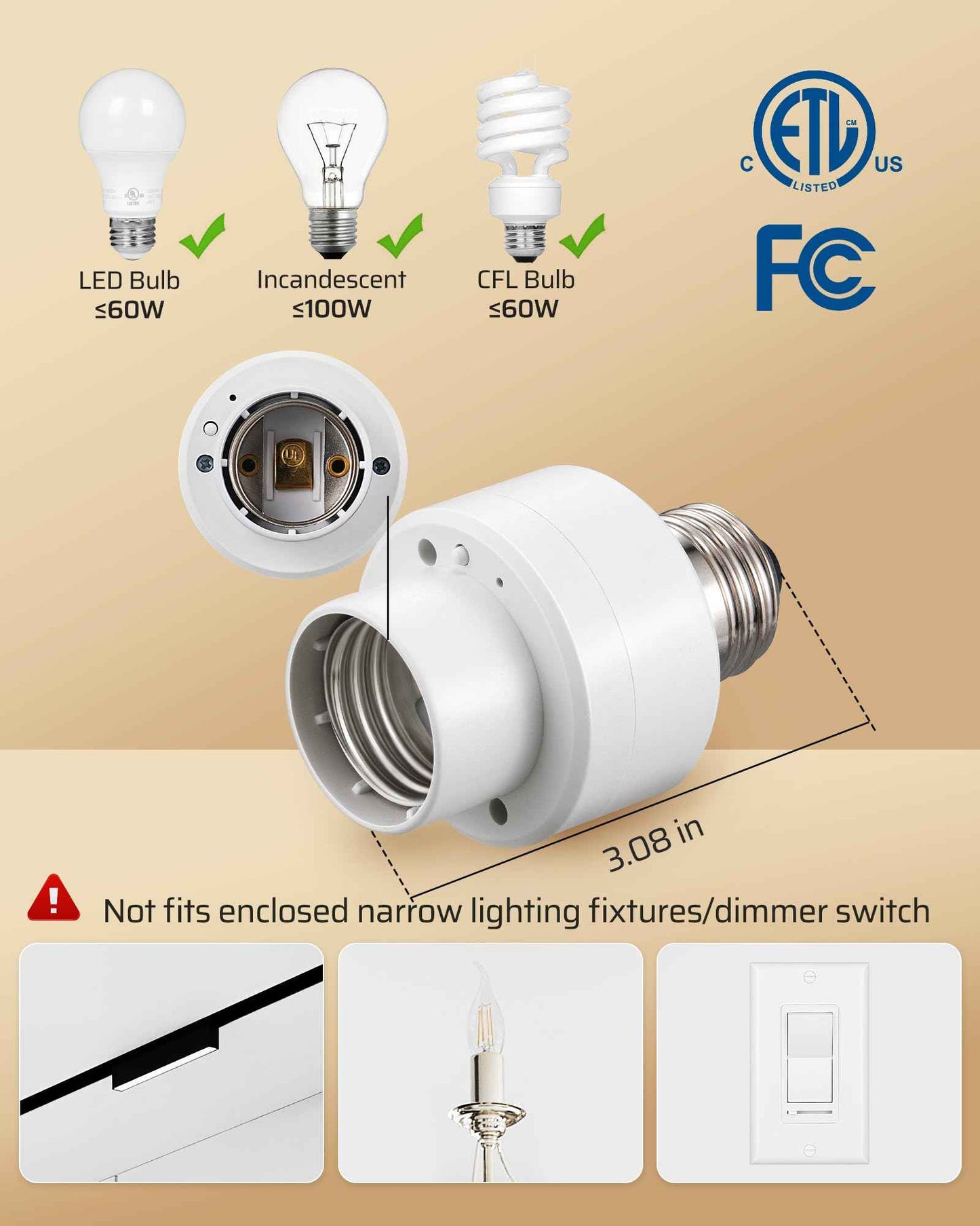 DEWENWILS Remote Control Light Socket, Wireless Light Switch for Pull Chain Light Lamp Fixtures, 100FT Range, No Wiring Needed, ETL Listed(2 Wall Mounted Switch+1 Socket, Shorter Version)