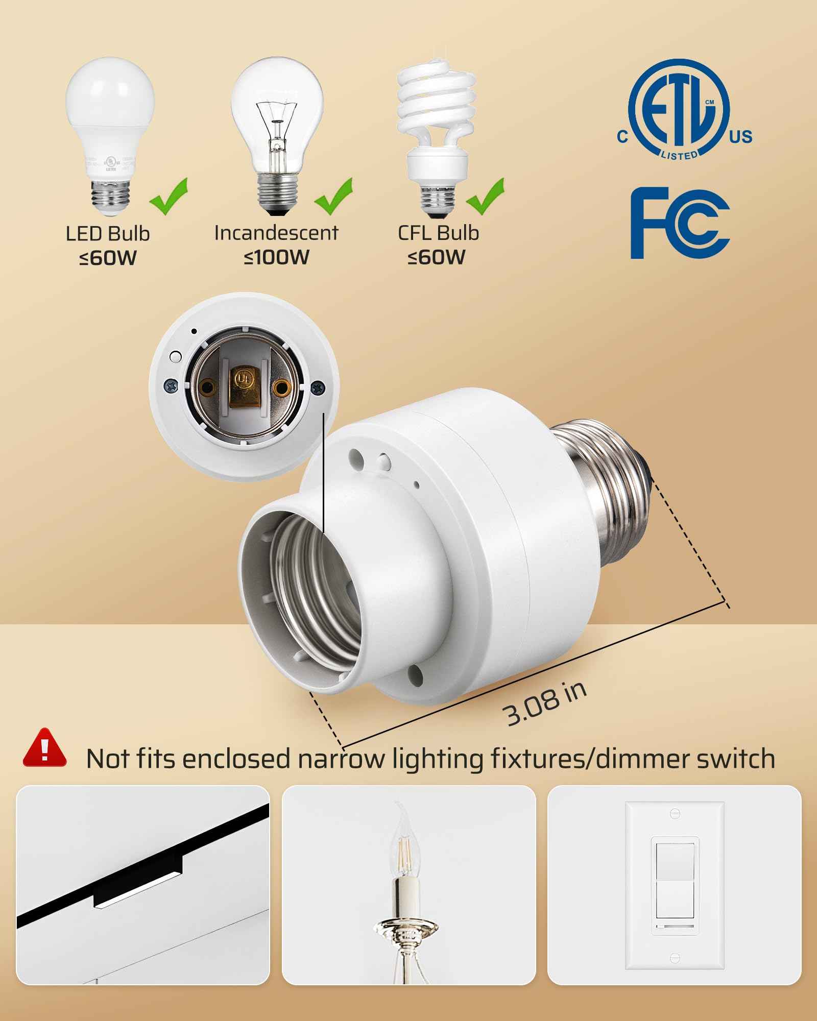 DEWENWILS Remote Control Light Socket, Wireless Light Switch for Pull Chain Light Lamp Fixtures, 100FT Range, No Wiring Needed, ETL Listed(2 Wall Mounted Switch+1 Socket, Shorter Version)