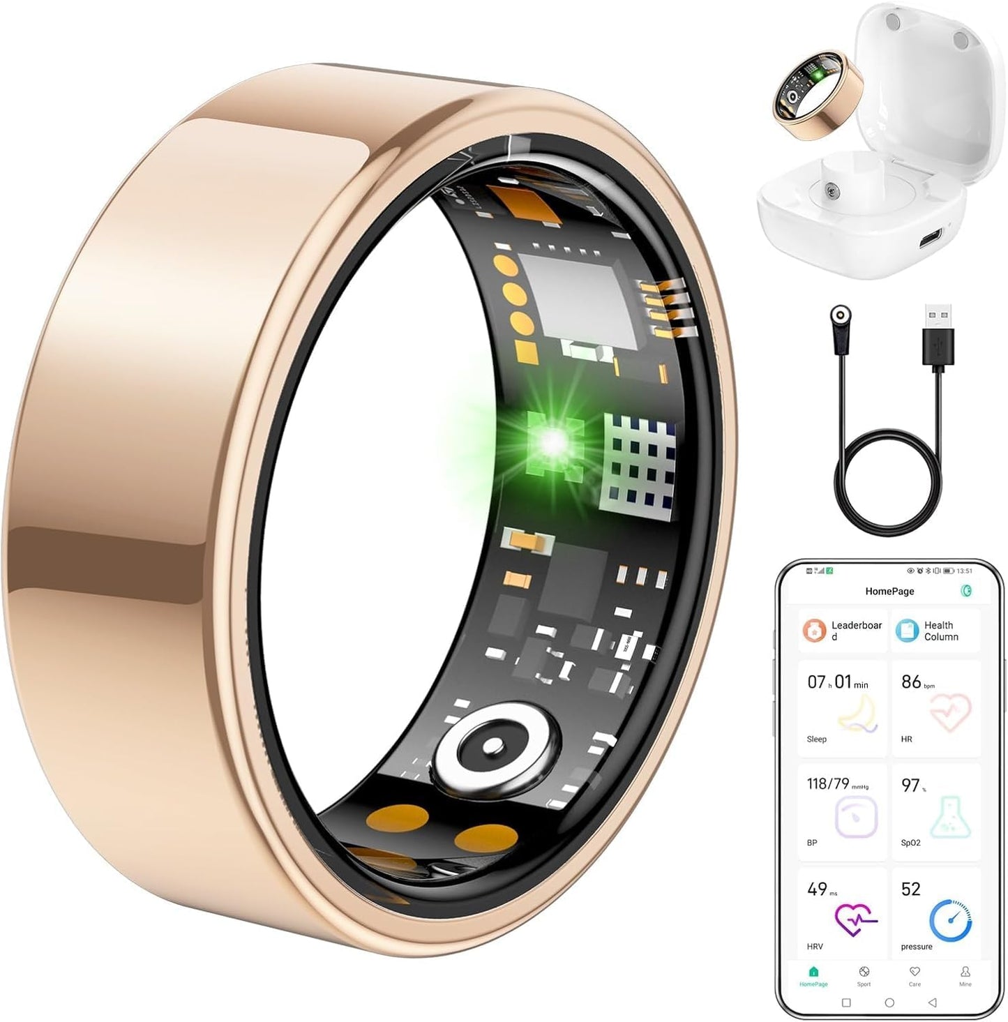 Skiennix Smart Ring - Health Tracker for Men & Women | Heart Rate, Blood Oxygen, Sleep Monitor - Rose Gold, Size 9