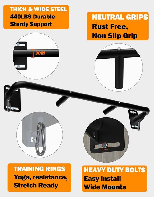 Fitarc Joist Mount Pull Up Bar - Heavy Duty Steel Chin Up Bar for Home Gym | Ceiling & Wall Installation