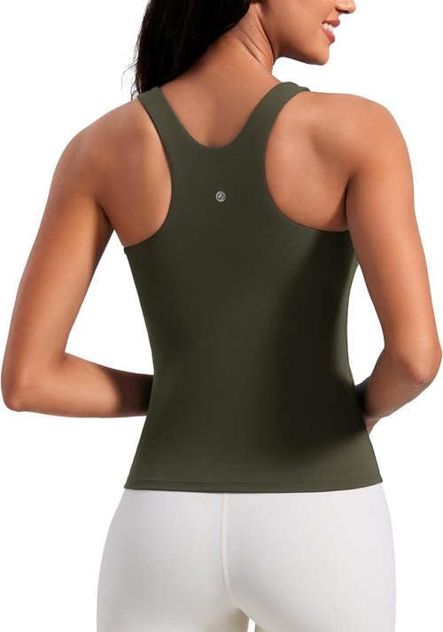 CRZ YOGA Butterluxe Workout Tank Top - High Neck Racerback Athletic Shirt with Built-In Bra for Women