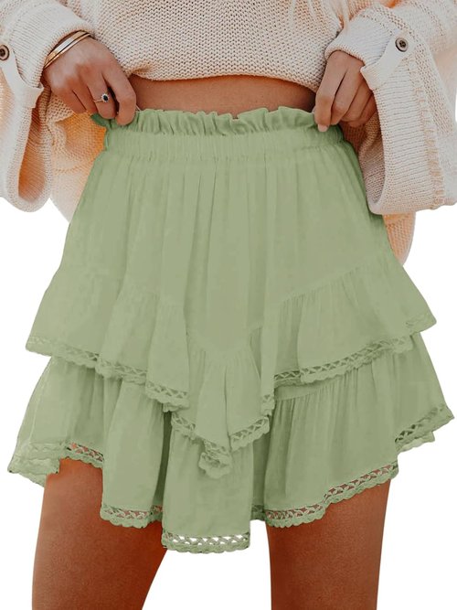 Aoudery Flowing Shorts - Women's Casual Boho Ruffle Tiered Skorts | High Waist Mini Golf & Tennis