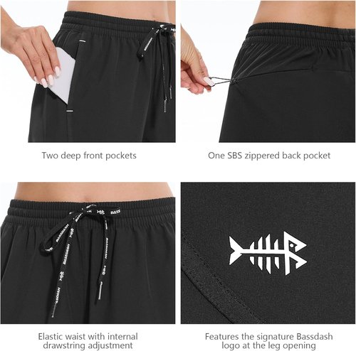 BASSDASH Women's 5” Fishing Shorts - UPF 50+ Water Resistant Quick Dry Athletic Design with Pockets