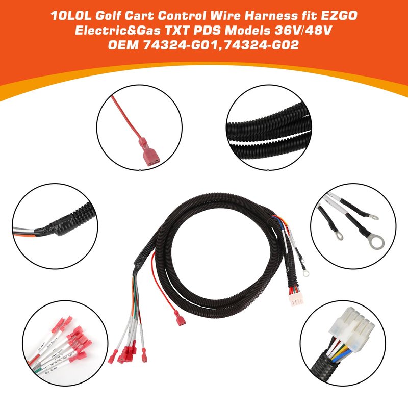 Golf Cart Control Wiring Harness for EZGO Electric & Gas TXT PDS Models 36V/48V,Controller Main Wiring Harness OEM #73326-G02#74324-G01/74324-G02