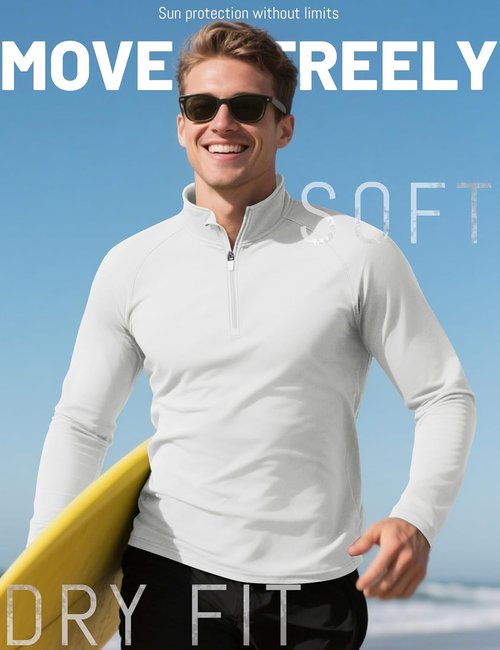 KEFITEVD Men's UPF 50+ Sun Protection Long Sleeve Shirt - Quick Dry 1/4 Zip UV Fishing & Running Rash Guard