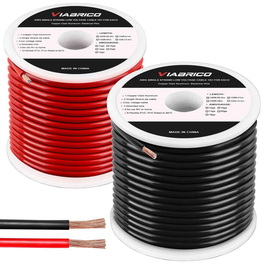VIABRICO 14 Gauge Wire 200FT, 14 AWG Auto 100ft Each Spool, 2 Colors Copper Clad Aluminium Low Voltage Electrical Wire 14 Gauge, Hookup Wire Kit for Breadboard/Automotive/DIY/Battery