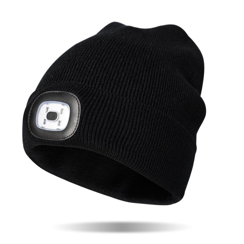 Night Scope Classic LED Rechargeable Knit Beanie Warm Head Light Hat Headlamp for Outdoor Activities - Black
