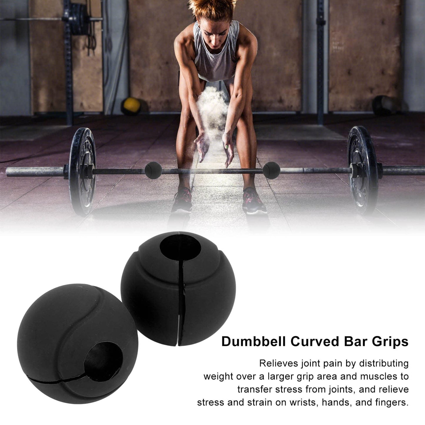 Barbell Grips, Curved Non Slip Silicone Thickened Grip Dumbbell Grips Round Spherical for Arm Muscle Building Fitness Enthusiasts(Black)
