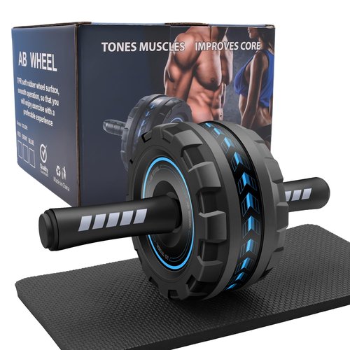 FEELCAT Ab Roller Wheel,Stable Wide Wheel For Beginner,Men,Women,Abs & Core Workout Equipment For Home Gym With Knee Pad,Abdominal Wheel For Full-Body Strength Training (Blue wide wheel)