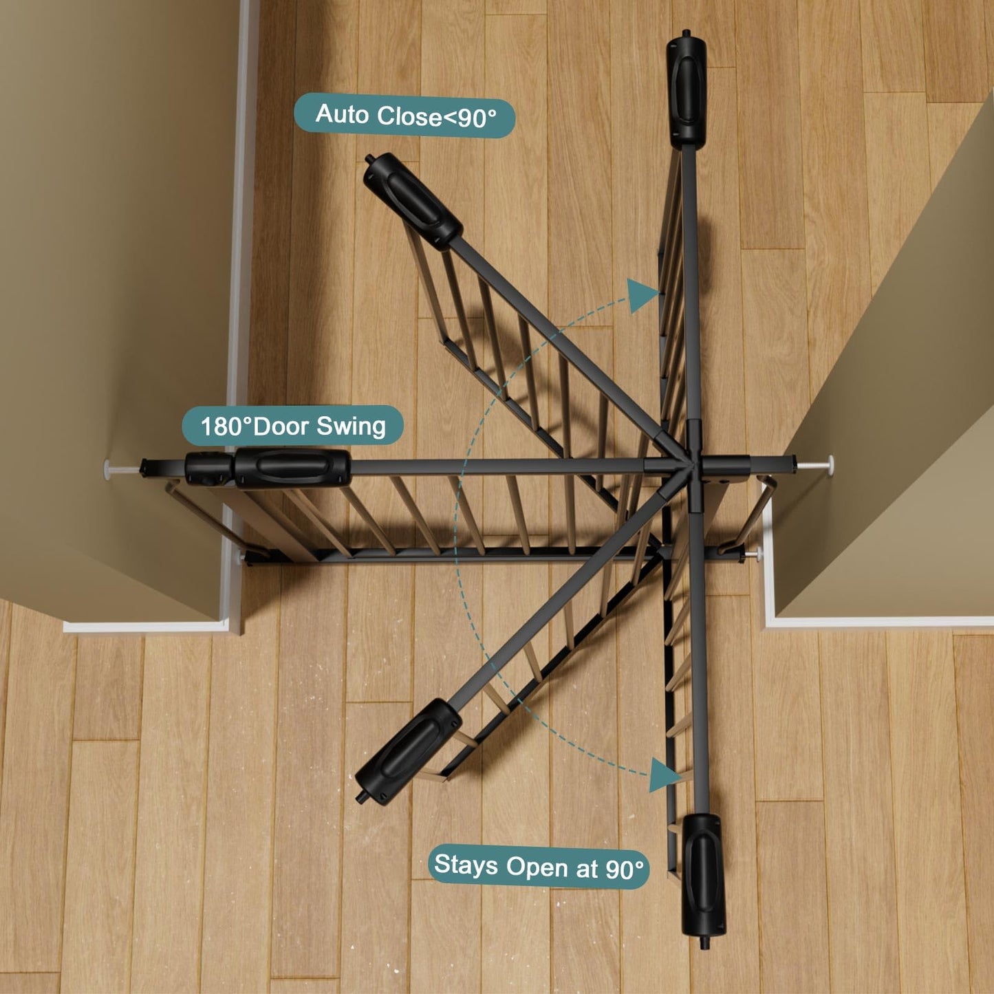 COSEND Extra Wide Baby Gate Tension Indoor Safety Gates Black Metal Large Pressure Mounted Pet Gate Walk Through Long Safety Dog Gate for The House Doorways Stairs (38.58"-43.31"/98-110CM, Black)