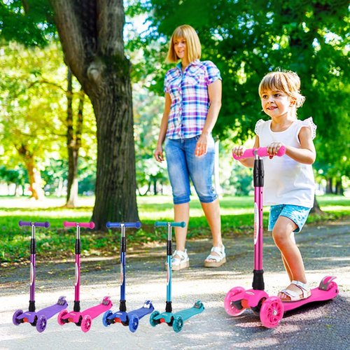 ChromeWheels Scooters for Kids, Deluxe 3 Wheels Kick Scooter 4 Adjustable Height 132lbs Weight Limit, Lean to Steer LED Light Up Wheel, Best Gifts for Girls Boys Ages 3-12 Years Old, Purple