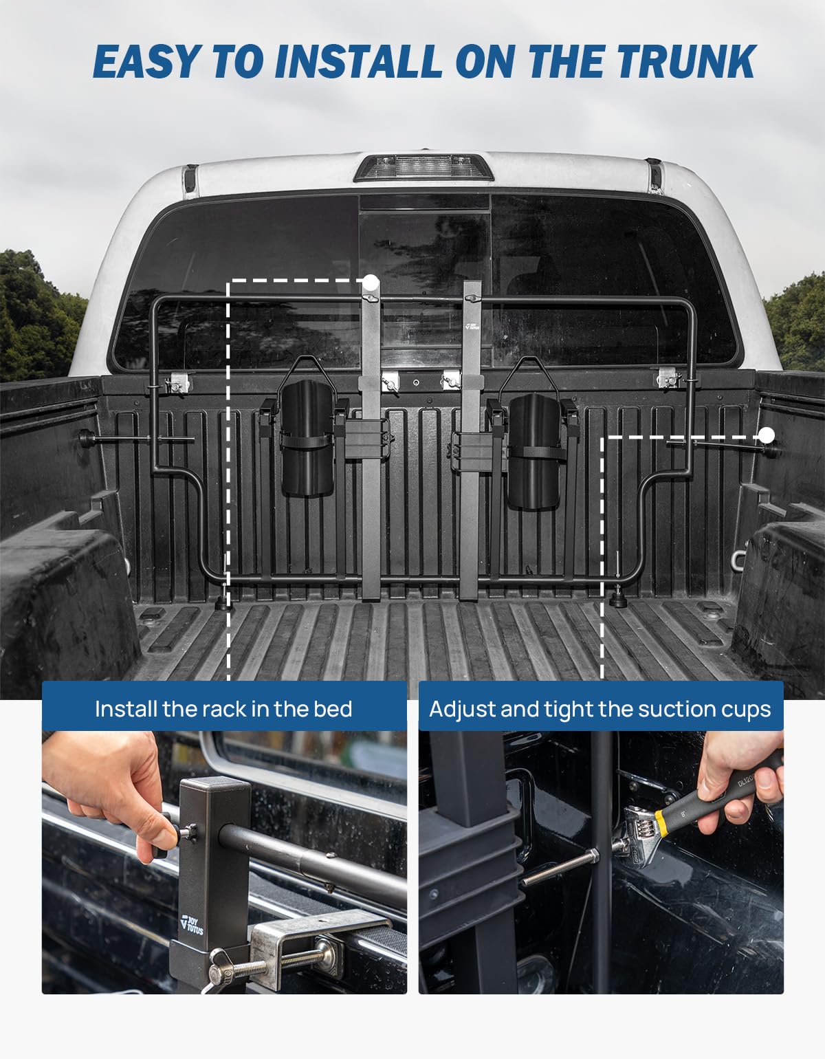 JOYTUTUS Truck Bed Bike Rack for Mid Size Pickup, Heavy Duty Bicycle Mount Carrier, Anti-Wobble Truck Bed Rack, No Tire Removal Required, Fits Truck Beds 49.43" – 65.18" Wide