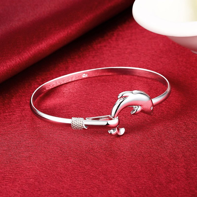 WDIYIEETN Fashion Jewelry 925 Sterling Silver Cute Dolphin Bangle Bracelets for Women