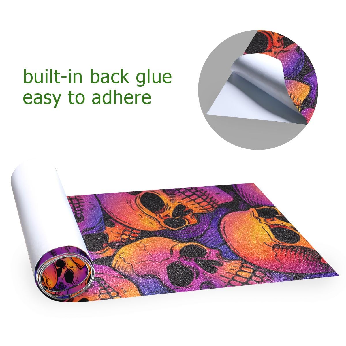 SUABO Skull Puttern Skateboard Grip Tape Sheet Scooter Deck Sand Paper 9" x 33"