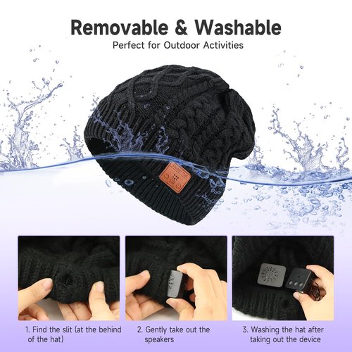 TOUCH TWO Black Acrylic Bluetooth Beanie hat - Tech Gifts for Men and Women, Wireless Bluetooth Hat, Stocking Stuffer